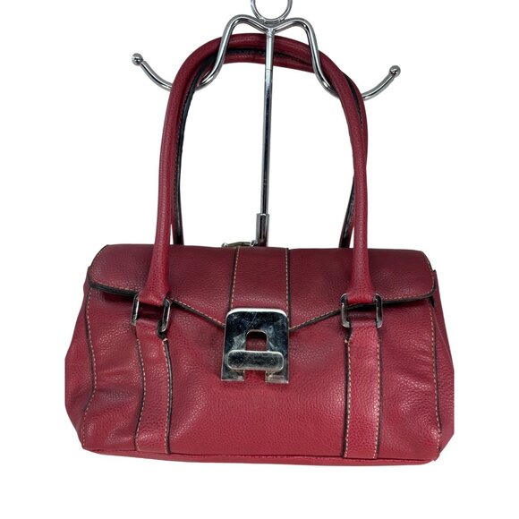 Vintage Red Faux Leather Handbag With Silver Buckle & Double Handles - Picture 1 of 12